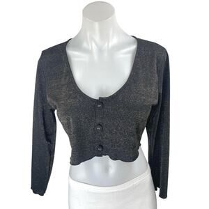 Onia Layla Black Metallic Long Sleeve Button-Up Crop Cardigan Sweater Top Size S